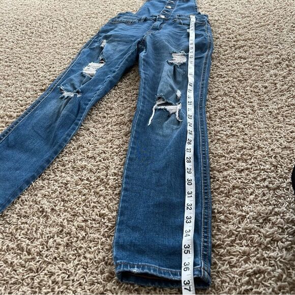 Aero Aeropostale Y2K Distressed Cross Back Straps Button-up Denim Overall SZ 6 - Picture 7 of 16